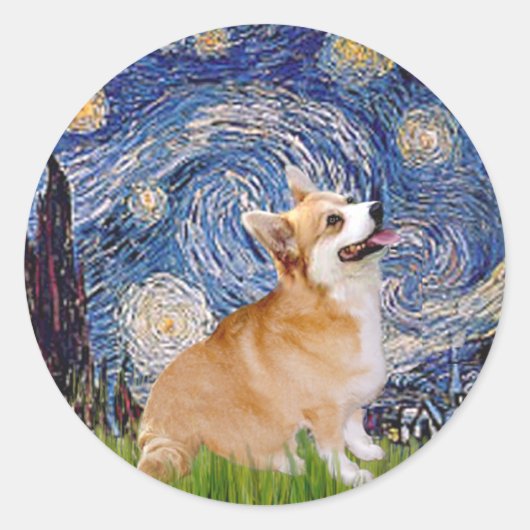 Sterrennacht - Pembroke Welsh Corgi 7b Ronde Sticker (Voorkant)