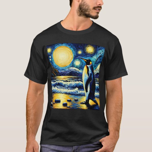 Sterrennacht Pinguïn Van Gogh Liefhebber T-shirt (Voorkant)