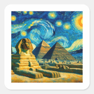 Sterrennacht Piramides Sfinx Egypt Vierkante Sticker