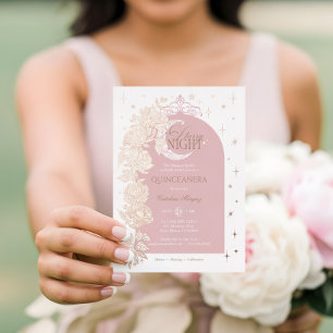 Sterrennacht Quinceanera Bloemencel Hemelmaan Folie Uitnodiging