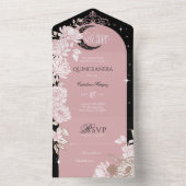 Sterrennacht Quinceanera Floral Celestial Moon All In One Uitnodiging (Binnen)