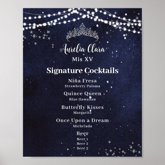 Sterrennacht Quinceanera Sweet 16 Bar Drink Menu Poster (Voorkant)