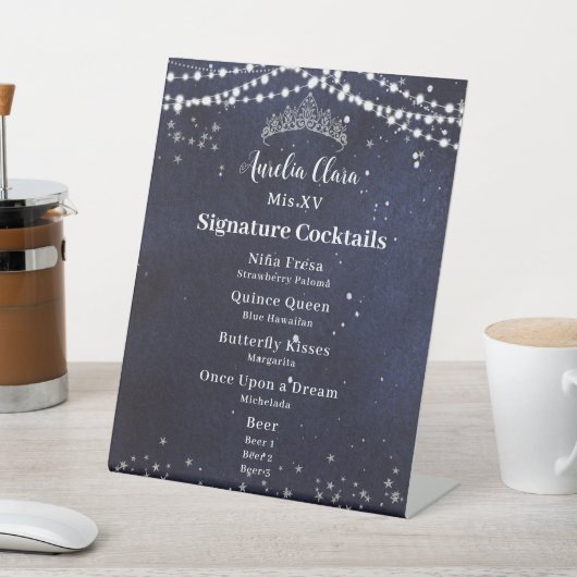 Sterrennacht Quinceanera Sweet 16 Bar Drink Menu Reclamebord Met Voetstuk (Insitu)