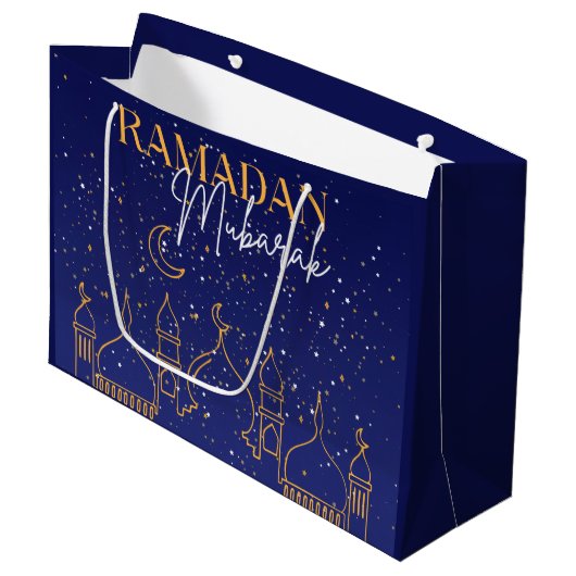 Sterrennacht Ramadan Mubarak Ramadan Gift Bag Groot Cadeauzakje (Voorkant Gekanteld)