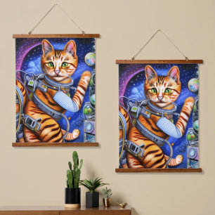 Sterrennacht Retro Astronaut Cat Hangend Wandkleed