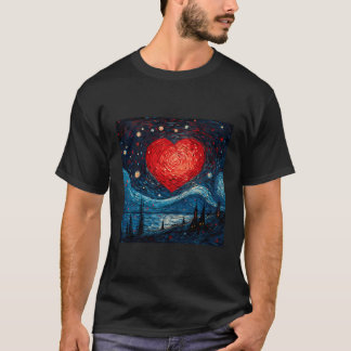 Sterrennacht rood liefde hart ontwerp t-shirt