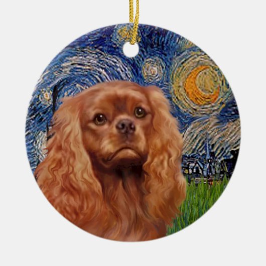 Sterrennacht - Ruby Cavalier King Charles Keramisch Ornament (Voorkant)