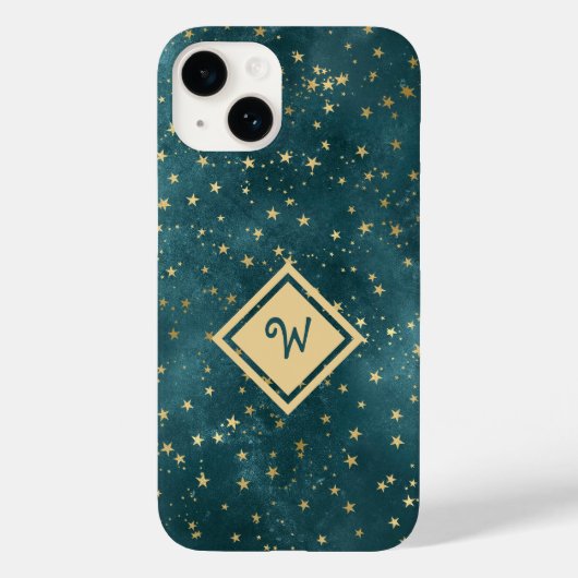 Sterrennacht Ruimteontwerp met Gouden Monogram Case-Mate iPhone Case (Achterkant)