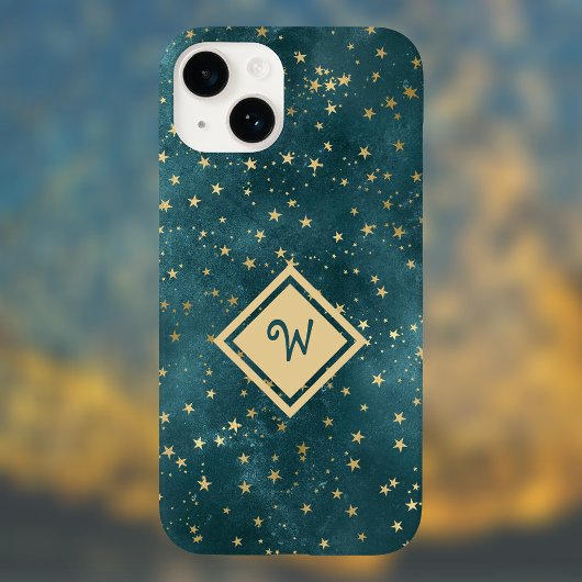 Sterrennacht Ruimteontwerp met Gouden Monogram Case-Mate iPhone Case