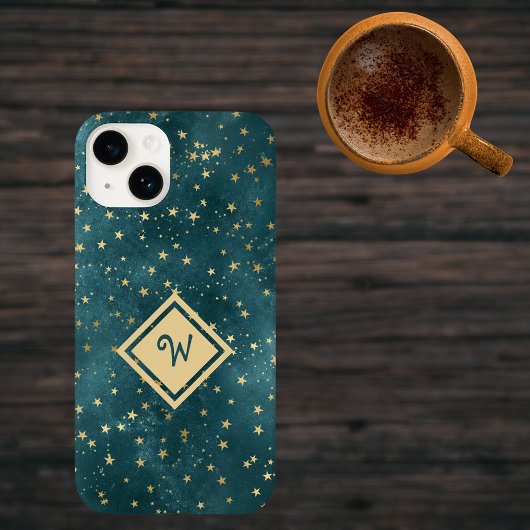 Sterrennacht Ruimteontwerp met Gouden Monogram Case-Mate iPhone Case