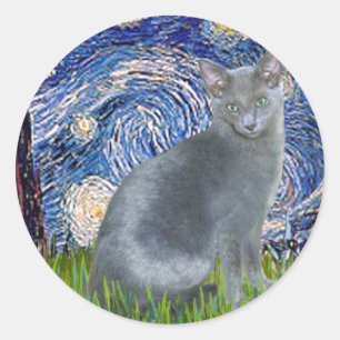 Sterrennacht - Russian Blue cat 2 Ronde Sticker