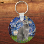 Sterrennacht - Russische blauwe kat Sleutelhanger (Voorkant)