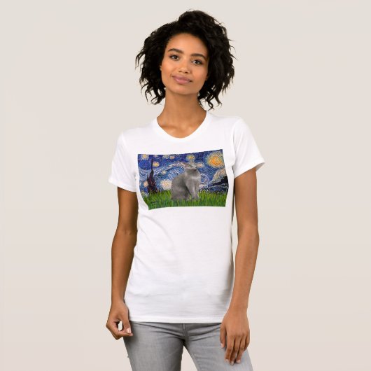 Sterrennacht - Russische blauwe kat T-shirt (Voorkant volledig)