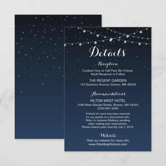 Sterrennacht Rustic Wedding Details Kaart (Voorkant / Achterkant)