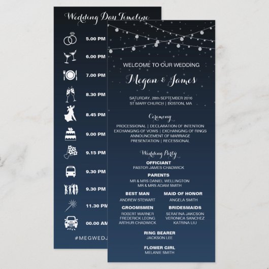 Sterrennacht Rustic Wedding Tijdlijn Programmakaart (Voorkant / Achterkant)