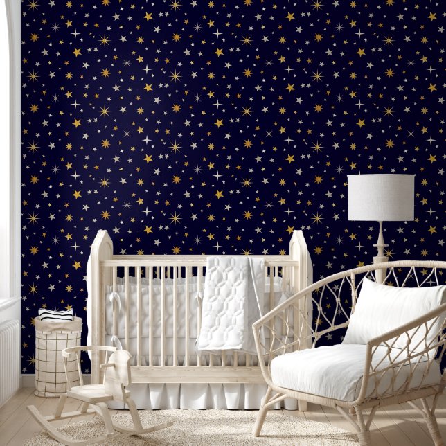 Sterrennacht Schattige Fun Gender Neutral Navy Bla Behang (Kinderen)