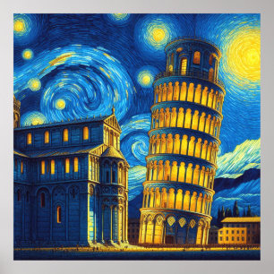 Sterrennacht scheve toren van Pisa Italië Poster