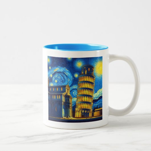 Sterrennacht scheve toren van Pisa Italië Tweekleurige Koffiemok (Rechts)