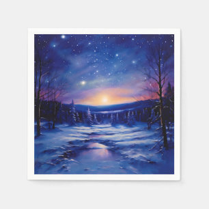 Sterrennacht schilderij met sneeuw bedekt servet