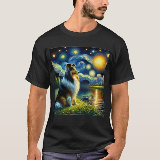 Sterrennacht Sheltie Dog Van Gogh Lover T-shirt (Voorkant)