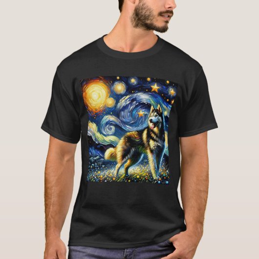 Sterrennacht Siberische Husky Dog Van Gogh Lover T-shirt (Voorkant)