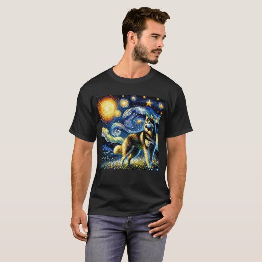 Sterrennacht Siberische Husky Dog Van Gogh Lover T-shirt (Voorkant volledig)