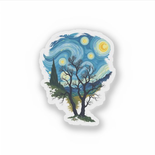 Sterrennacht-silhouet Sticker (Voorkant)