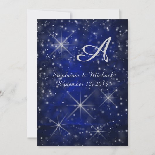 Sterrennacht Silver Monogram Elegant Blue Kaart (Voorkant)