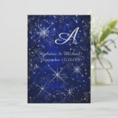 Sterrennacht Silver Monogram Elegant Blue Kaart (Staand voorkant)