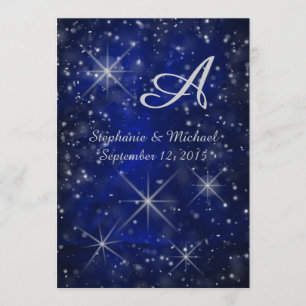 Sterrennacht Silver Monogram Elegant Blue Kaart