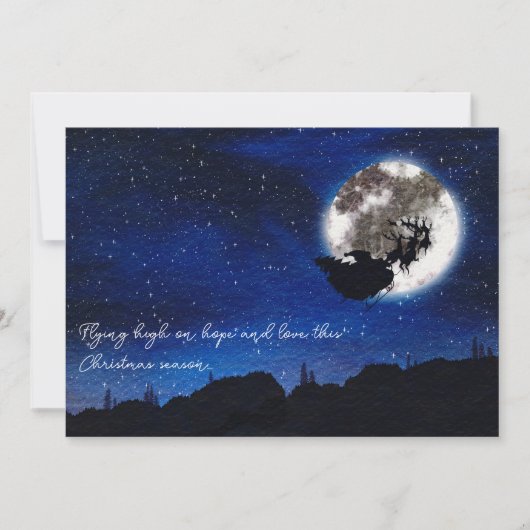 Sterrennacht Sinterklaas Vliegen met rendieren Feestdagenkaart (Voorkant)
