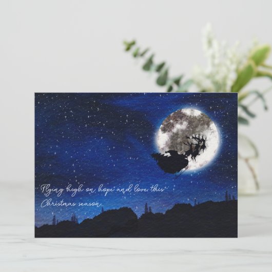 Sterrennacht Sinterklaas Vliegen met rendieren Feestdagenkaart (Staand voorkant)