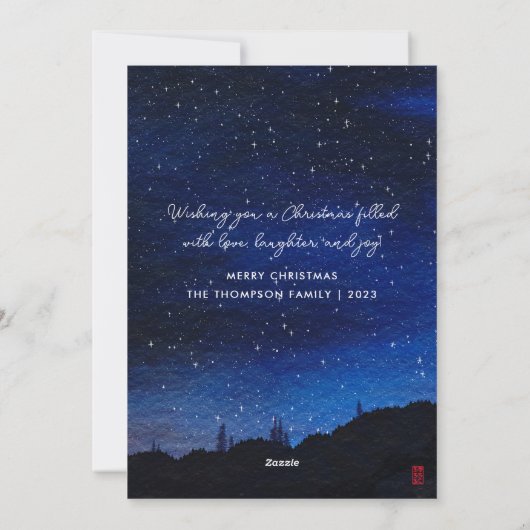 Sterrennacht Sinterklaas Vliegen met rendieren Feestdagenkaart (Achterkant)