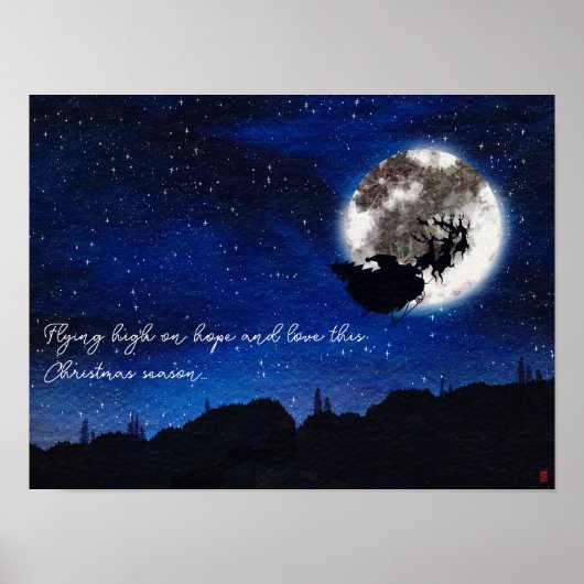 Sterrennacht Sinterklaas Vliegen met rendieren Poster (Voorkant)