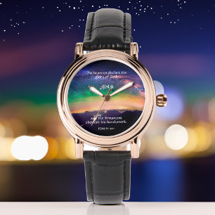 Sterrennacht Sky Aangepaste Christelijke Schrift Horloge