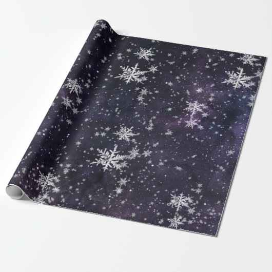 Sterrennacht Sky Fresh Fallen Snowflakes Cadeaupapier (Uitgerold)