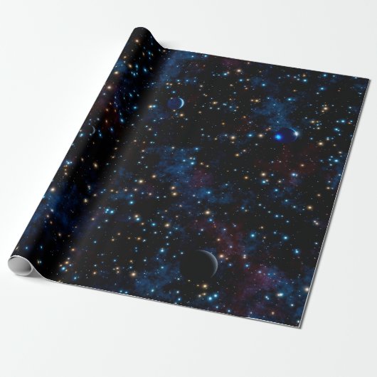 Sterrennacht sky met planeten cadeaupapier (Uitgerold)