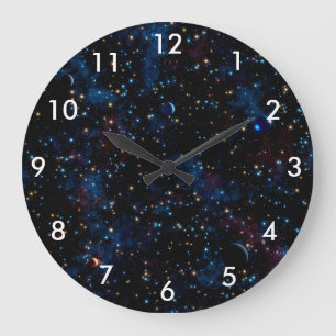 Sterrennacht sky met sterren en planeten grote klok