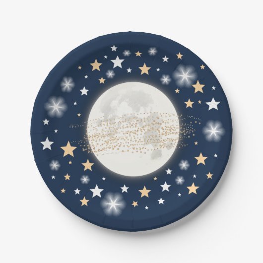 Sterrennacht Sky/Moon & Stars/Navy Twinkle Star Papieren Bordje (Voorkant)