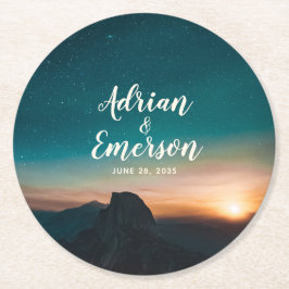 Sterrennacht Sky Mountain & Sunset Wedding Modern Ronde Kartonnen Onderzetter