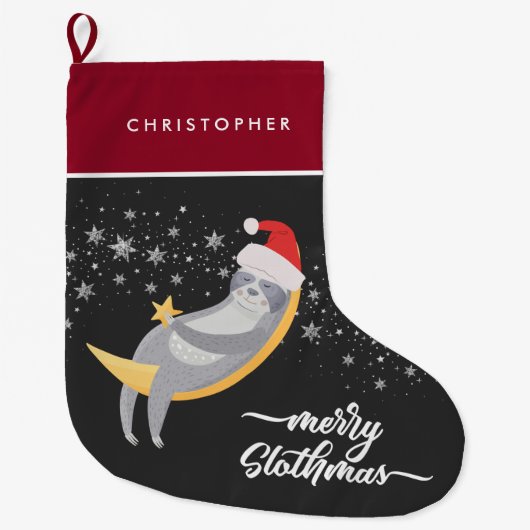 Sterrennacht Sloth Moon Personalized Holiday Grote Kerstsok (Voorkant)