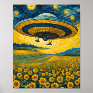 Sterrennacht Space Invasion - surrealistische kuns Poster