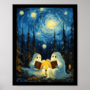 Sterrennacht Spookboek Lezen Camping Halloween Poster