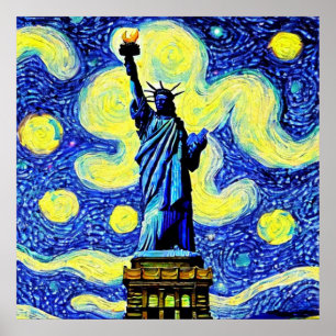 Sterrennacht Standbeeld Liberty New York Poster