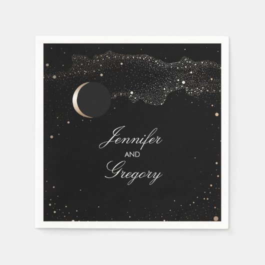 Sterrennacht Sterren Zwart en Goud Trouwen Servetten (Voorkant)