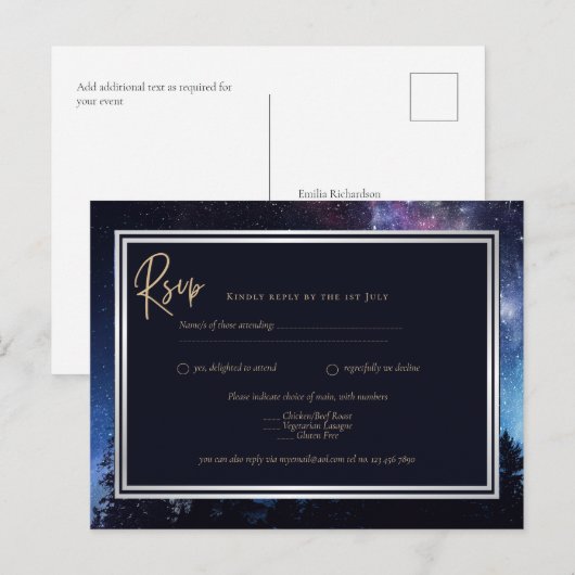 Sterrennacht Sterrenstelsel Trouw RSVP Navy Goud Briefkaart (Voorkant / Achterkant)