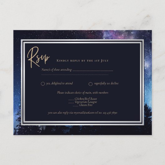 Sterrennacht Sterrenstelsel Trouw RSVP Navy Goud Briefkaart (Voorkant)