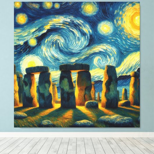 Sterrennacht Stonehenge Canvas Afdruk (Insitu (Houten vloer))