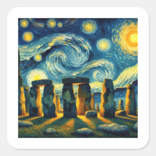 Sterrennacht Stonehenge Vierkante Sticker (Voorkant)