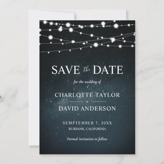 Sterrennacht String Lights Wedding Save The Date (Voorkant)